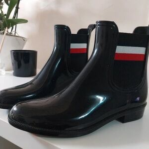 Tommy Hilfiger Black Ankle Boots with Red and White Stripes